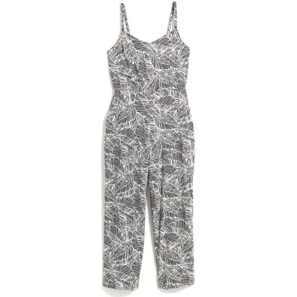 Old Navy Cami Jumpsuit Size XS Womens Black White Palm Print Sleveless Wide Leg - Picture 1 of 11